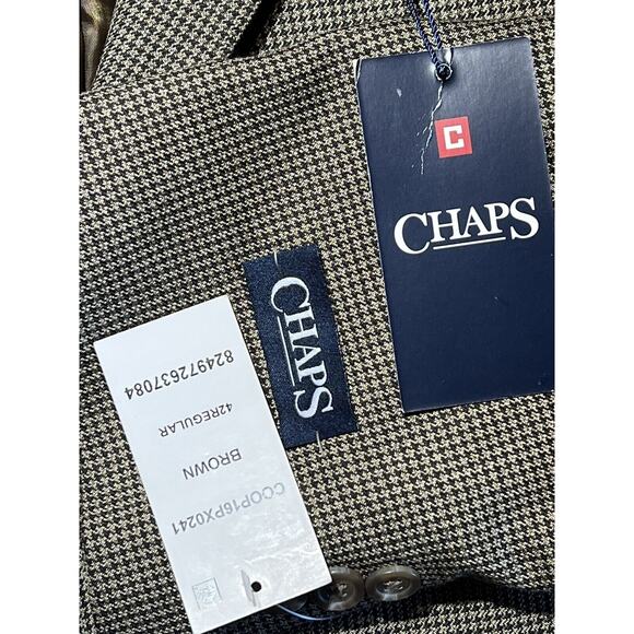 New Chaps Ralph Lauren 42R Mens Brown Houndstooth Casual Blazer Sport Jacket - Picture 15 of 15